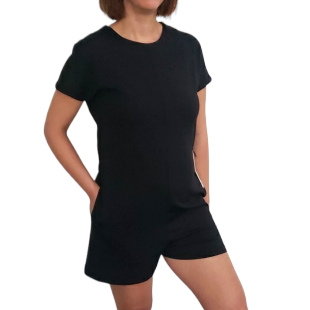 Susana Monaco Knit Romper With Pockets Short Sleeve Retro Inspired Size S Black